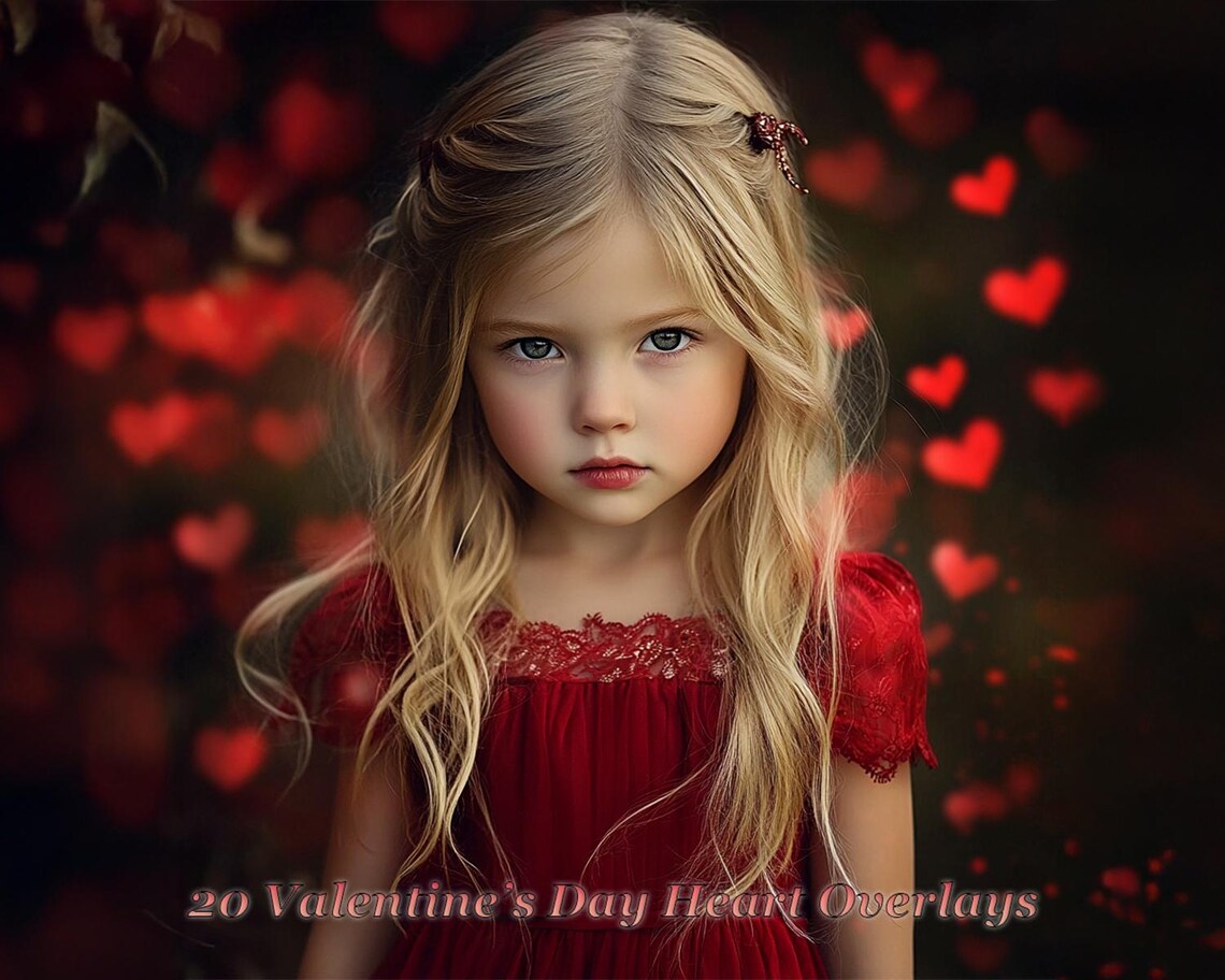 Valentine Red Heart Bokeh Overlays Girl Photo Editing Background Pack