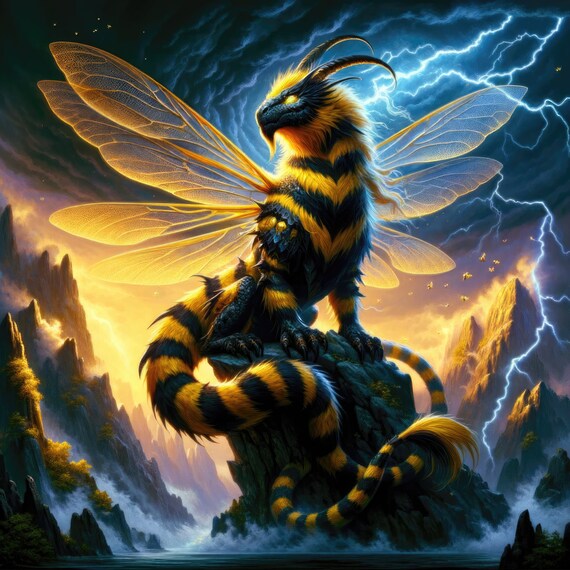 Bee Dragon Fantasy Art, High Resolution Wallpaper
