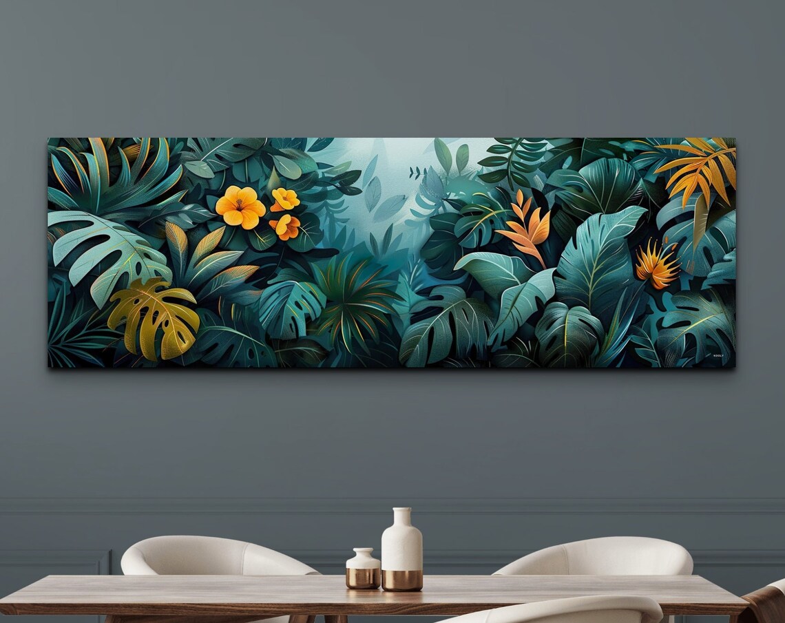 Tropic Botanical Floral Scene, Mid-Century Modern