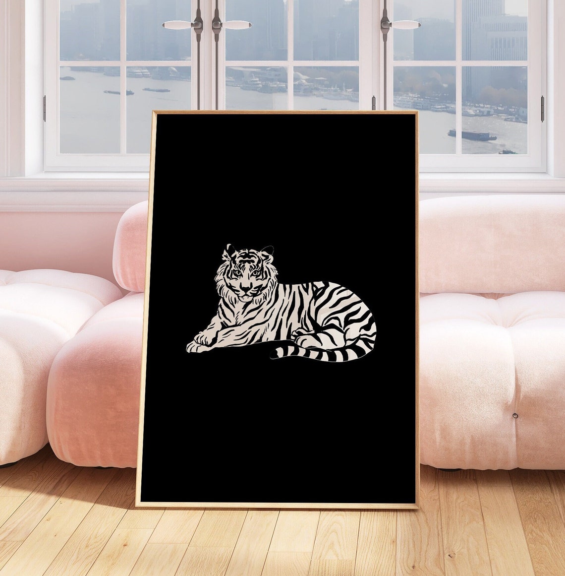 White Tiger on Black Background Dramatic Monochrome Animal Poster Art - Image 3