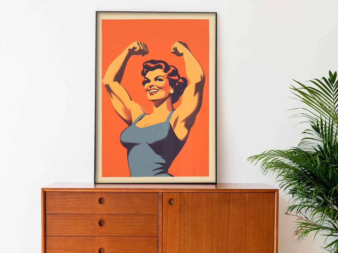 Retro Gym Poster Gym Art Print Gym Wall Art Female Gym Print Bodybuilder Print 50s Style Poster Art For Home Gym Motivation Art - Image 4