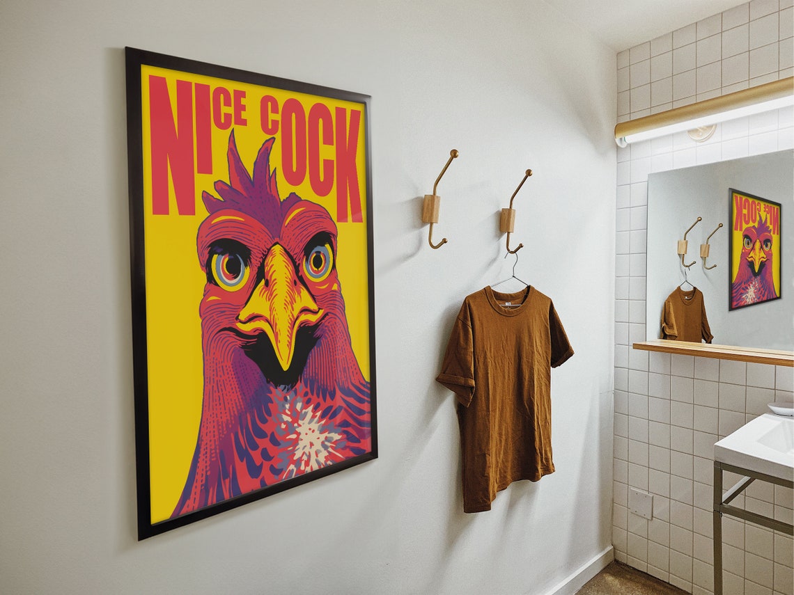 Nice Cock Funny Rooster Portrait Yellow Pop Art Bathroom Poster - Image 4