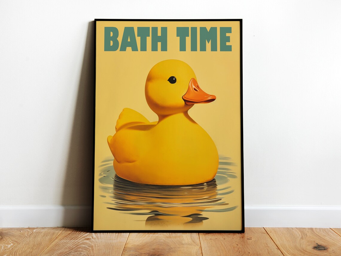 Cute Duck Bath Time, Funny Bathroom Art Print