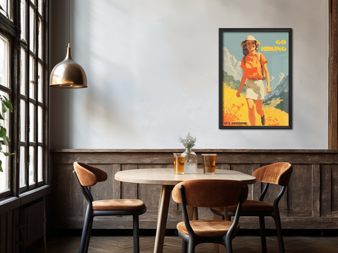 Go Hiking Retro Woman Mountain Trail Yellow Vintage Outdoor Poster - Image 4