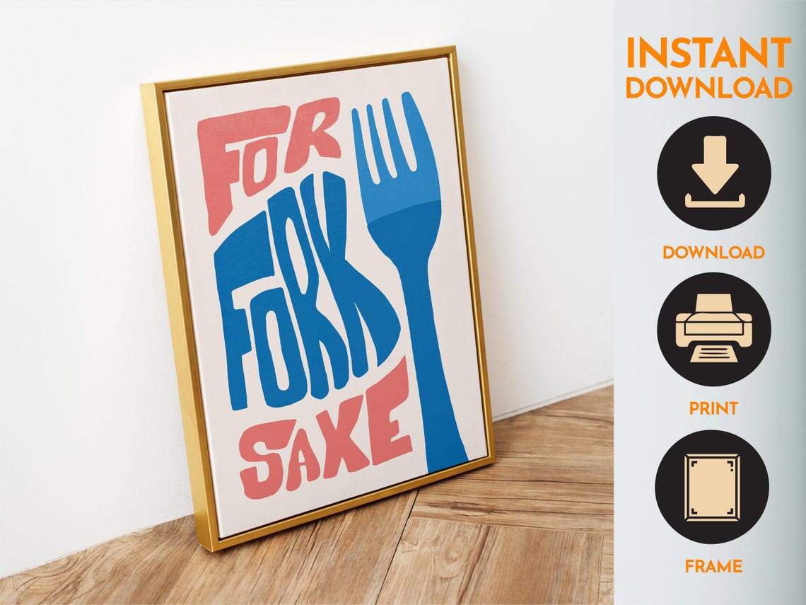 For Fork Sake Funny Kitchen Fork Typography Blue Quote Poster - Image 6