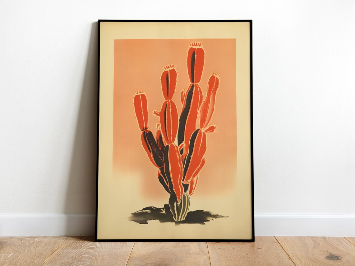 Vintage Cactus Poster, Retro Minimalist Botanical Art