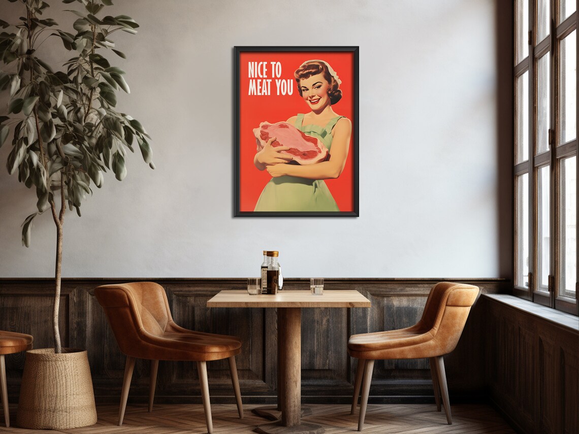 Nice To Meat You Retro Funny Kitchen Art Print - Image 3