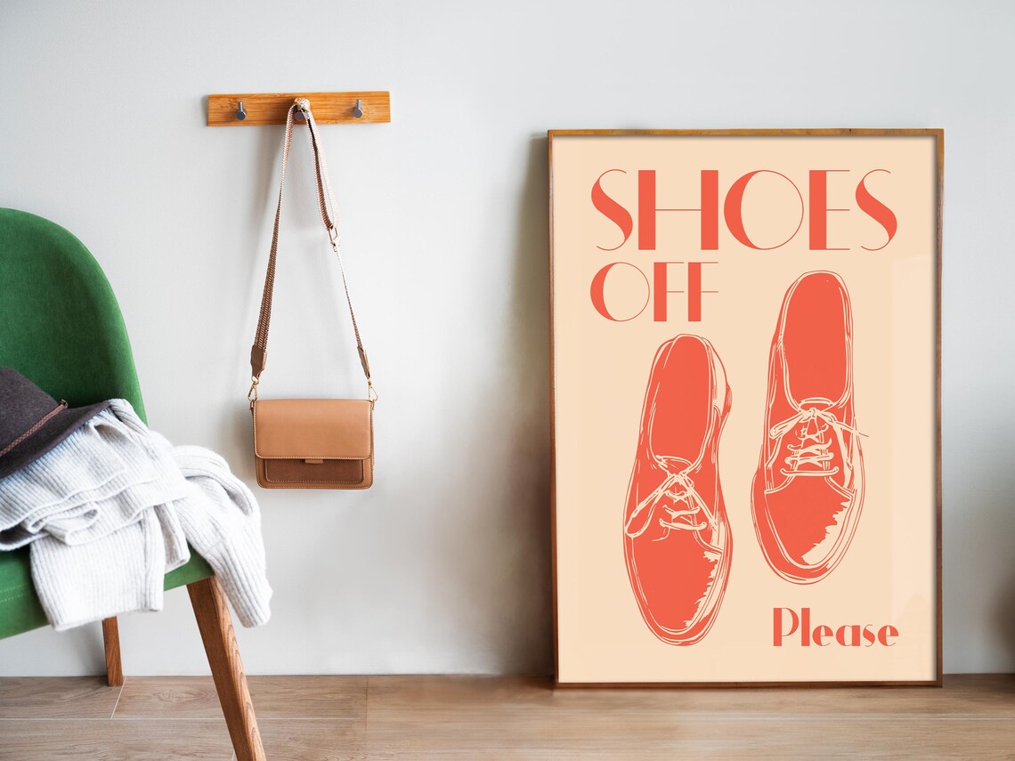 Shoes Off Please Orange Pair Minimal Entryway Door Quote Poster - Image 5