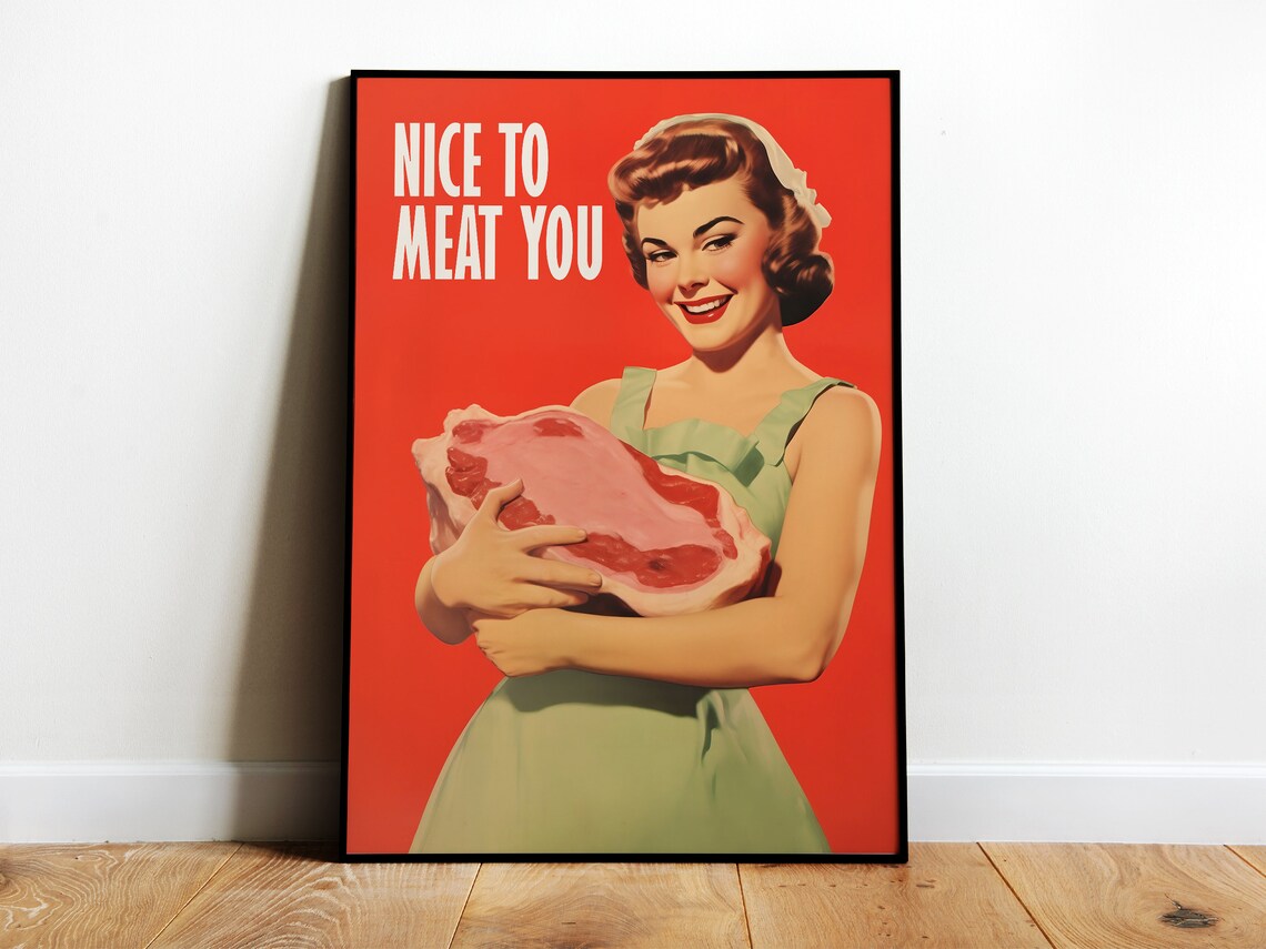 Nice To Meat You Retro Funny Kitchen Art Print