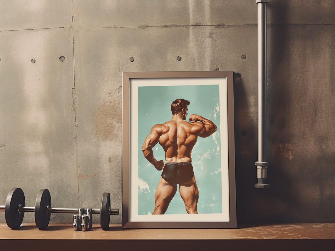 Retro Bodybuilder Flexing Muscles Vintage Gym Fitness Art Poster - Image 4