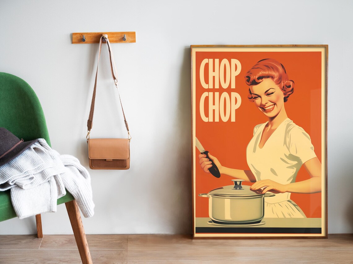 Chop Chop Funny Retro Housewife Cooking Vintage Orange Kitchen Poster - Image 5