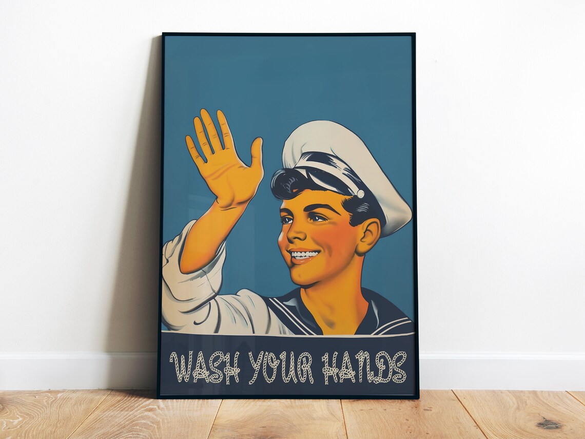 Wash Your Hands Smiling Sailor Retro Bathroom Humor Sign Poster
