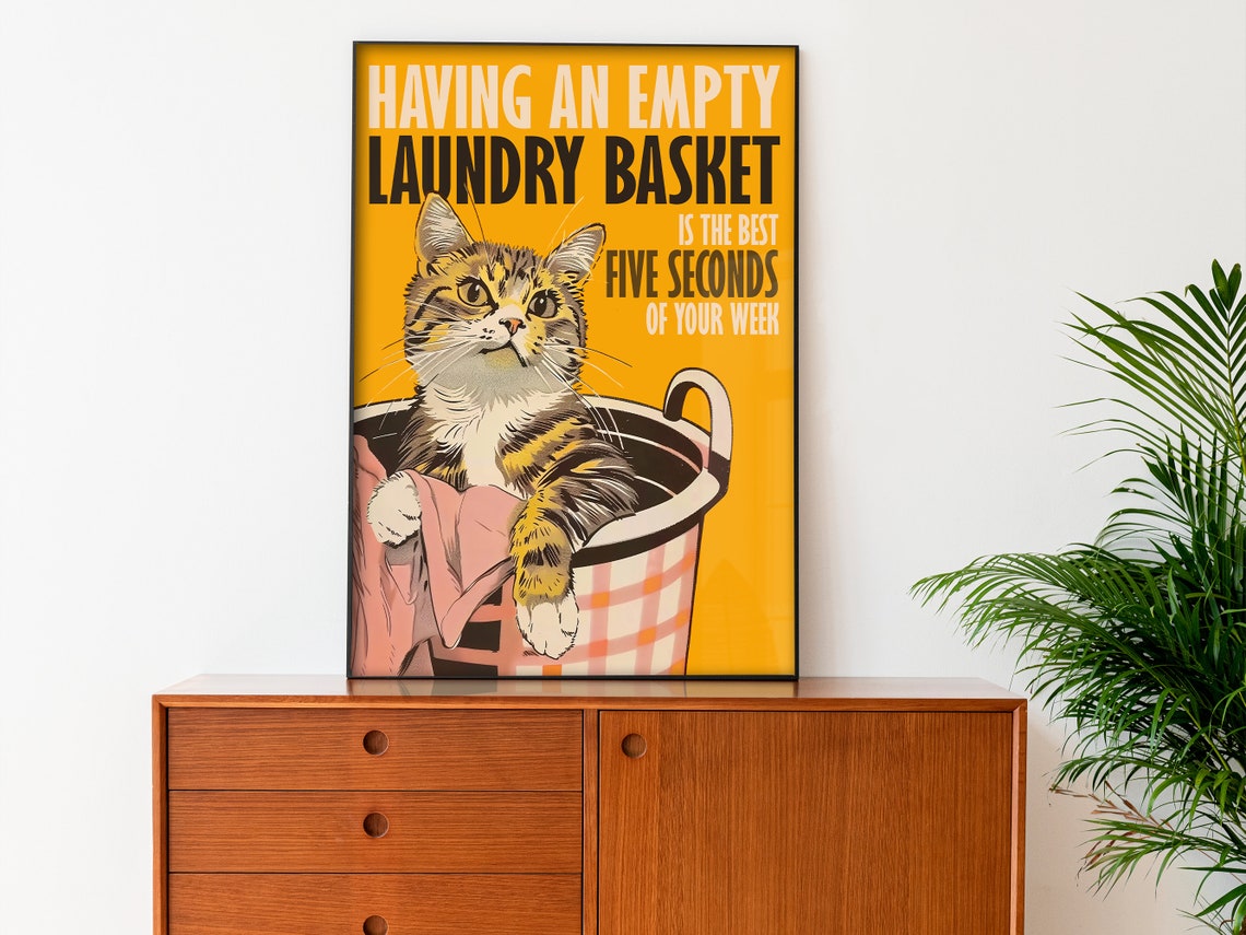 Empty Laundry Basket Funny Cat Retro Laundry Room Art Poster - Image 3