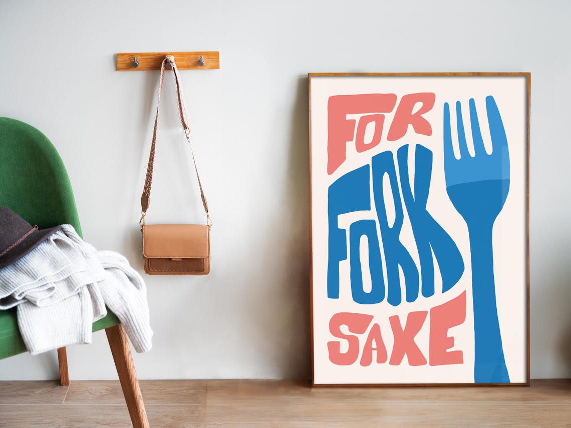 For Fork Sake Funny Kitchen Fork Typography Blue Quote Poster - Image 5