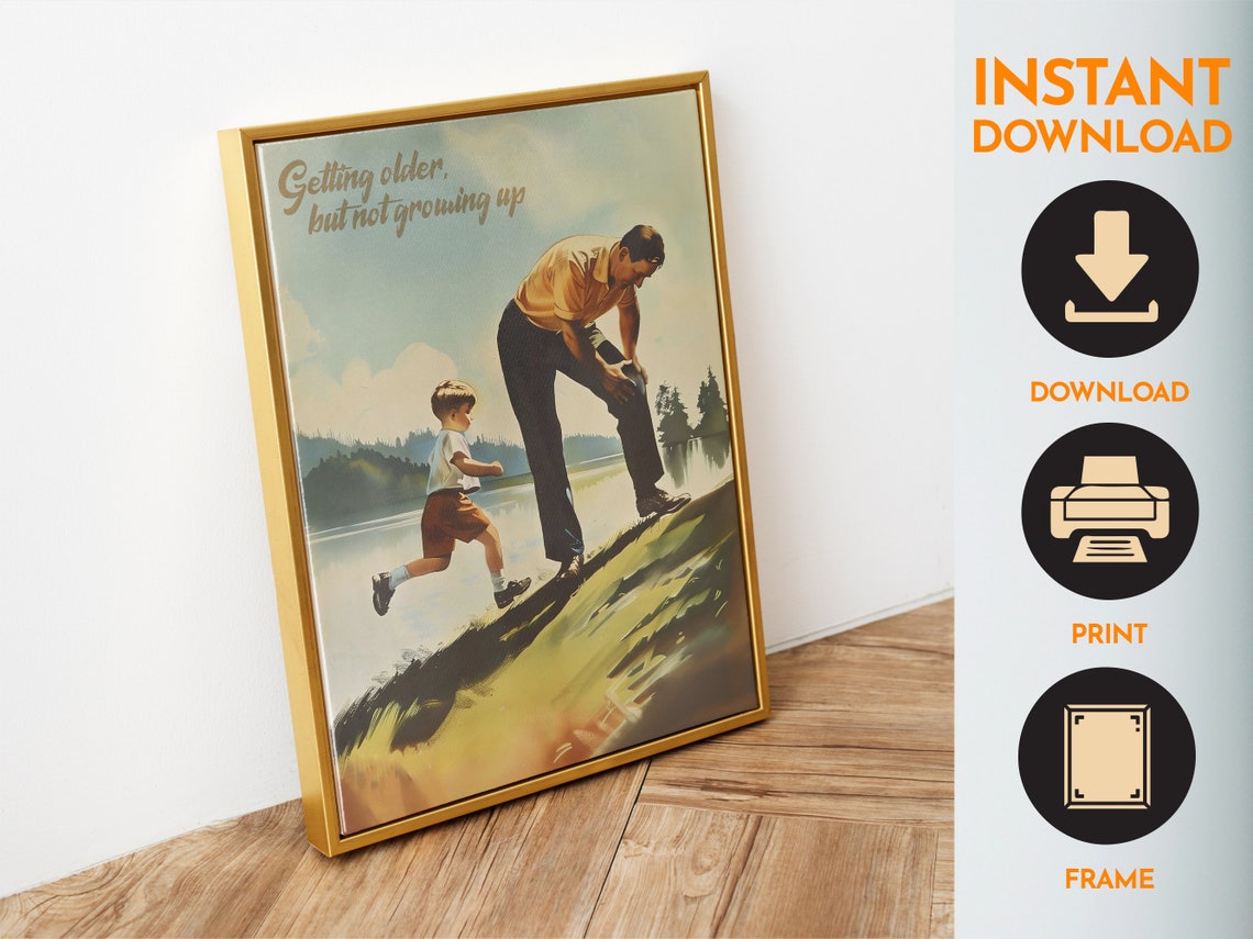 Retro Father and Son Getting Older Not Growing Up Lake Art Poster - Image 6