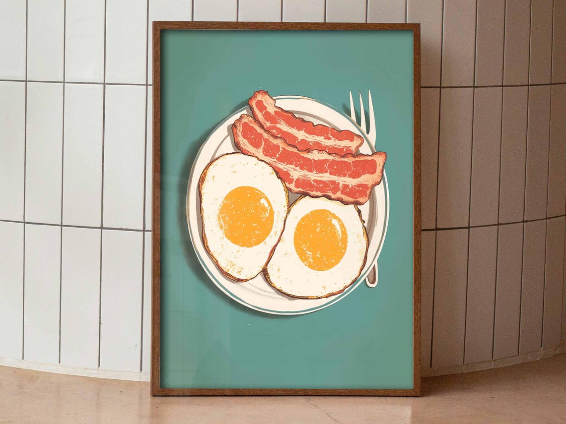 Classic Retro Eggs And Bacon Breakfast Plate Kitchen Food Poster - Image 2
