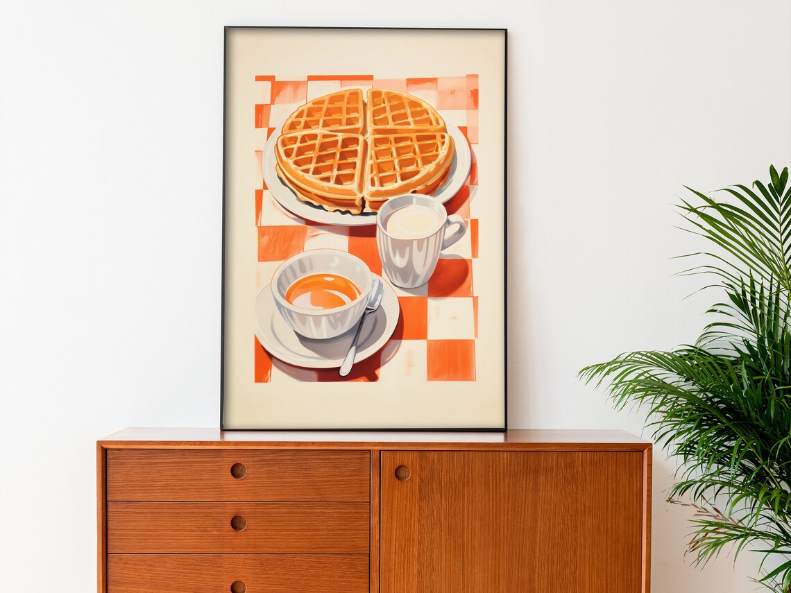 Retro Morning Breakfast Waffle Art Print, Kitchen Decor - Image 3