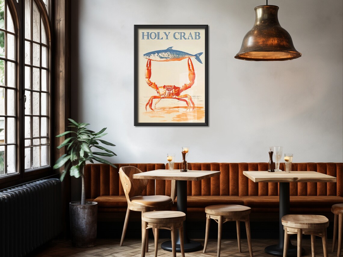 Retro Funny Crab Poster, Beach House Decor Art Print - Image 2