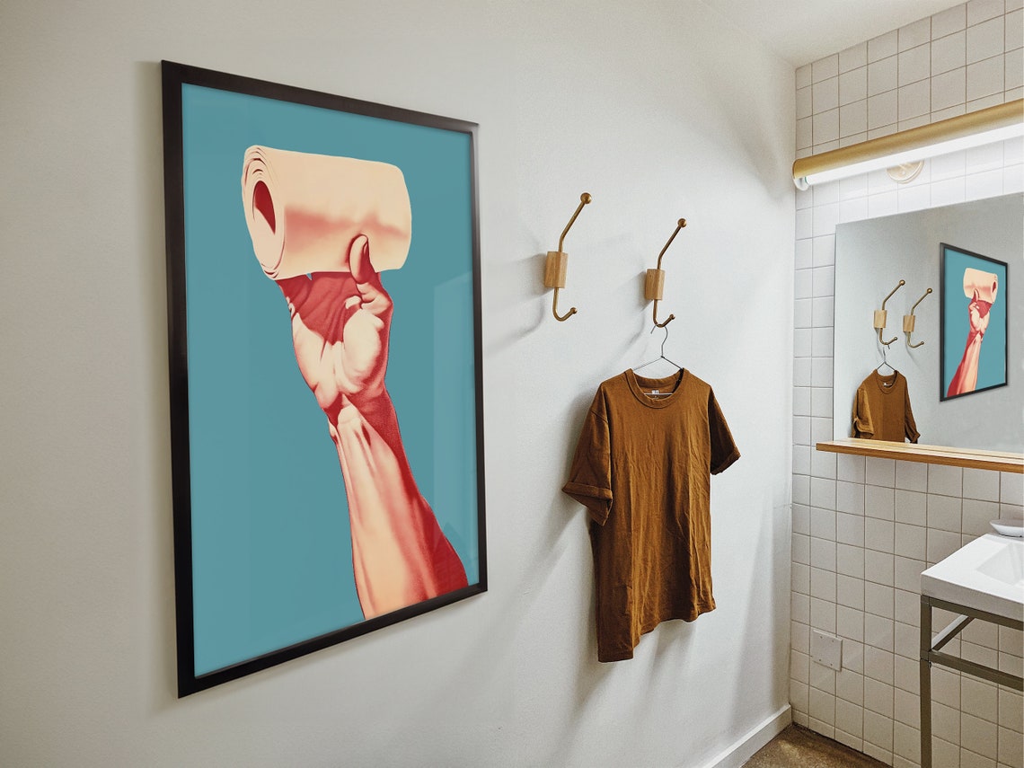 Toilet Paper Roll Hand Pop Art Minimalist Bathroom Art Poster - Image 4