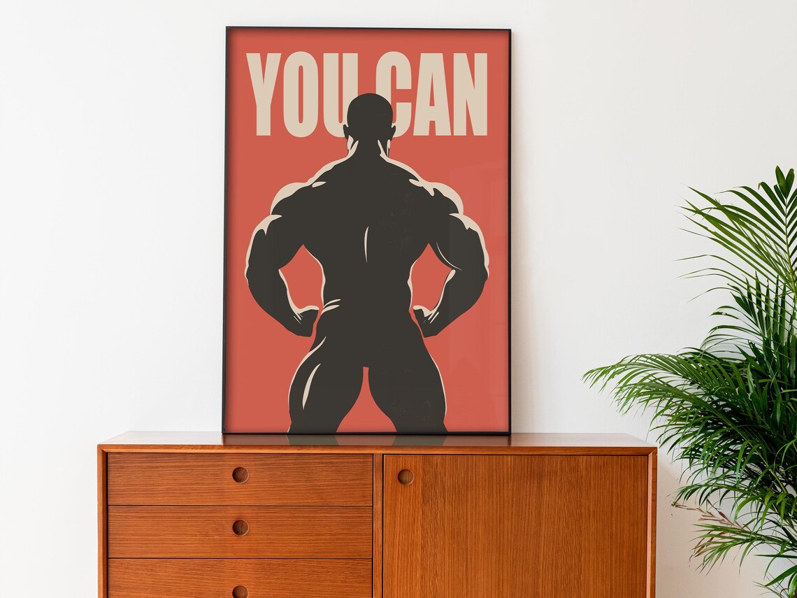 You Can Muscular Back Silhouette Minimalist Gym Motivation Poster - Image 3