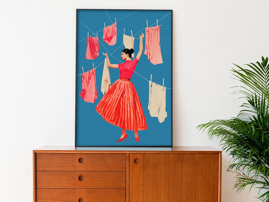 Blue and Pink Laundry Print, Retro Bathroom Art Print - Image 3