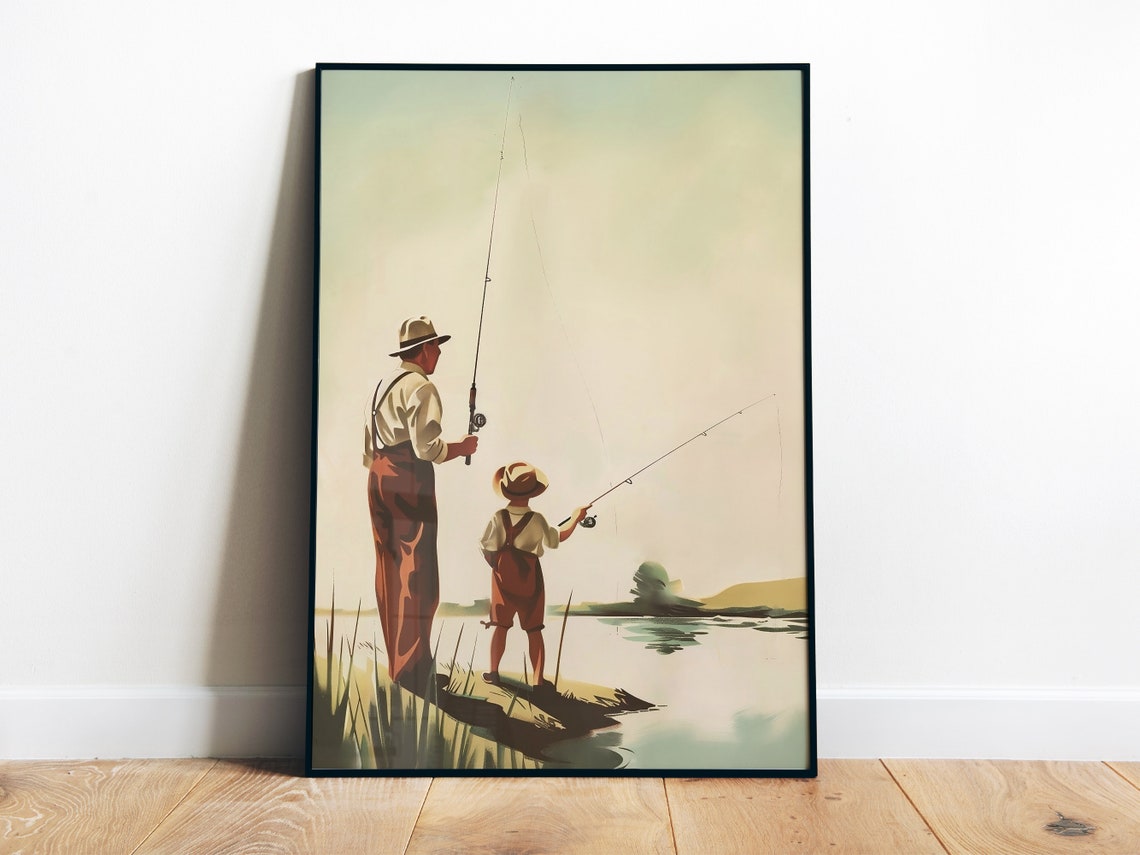 Retro Fishing Poster Fisherman Wall Art Vintage Lake Art Print Dad And Son Art Gift For Dad Travel Poster Outdoorsy Wall Art