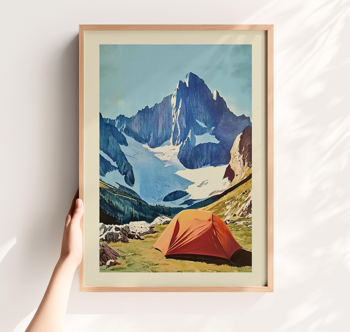 Retro Tent Outdoors Art Print, Mountain Camping