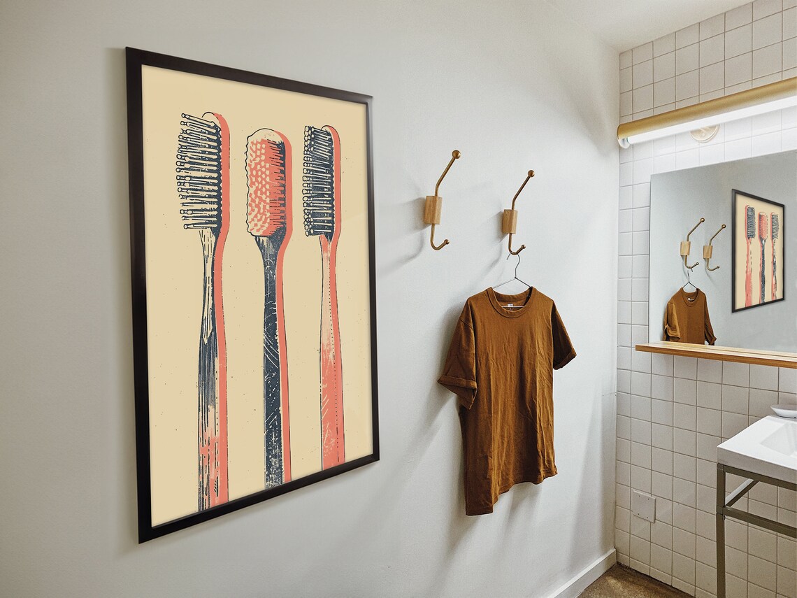 Toothbrush Retro Bathroom Art Print, Toilet Poster - Image 4