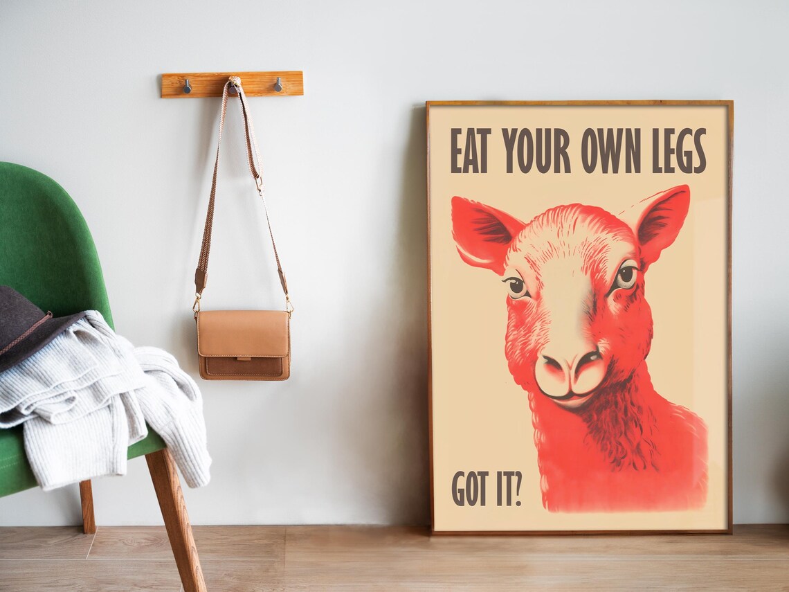 Eat Your Own Legs Red Lamb Bold Retro Quote Humorous Funny Poster - Image 5