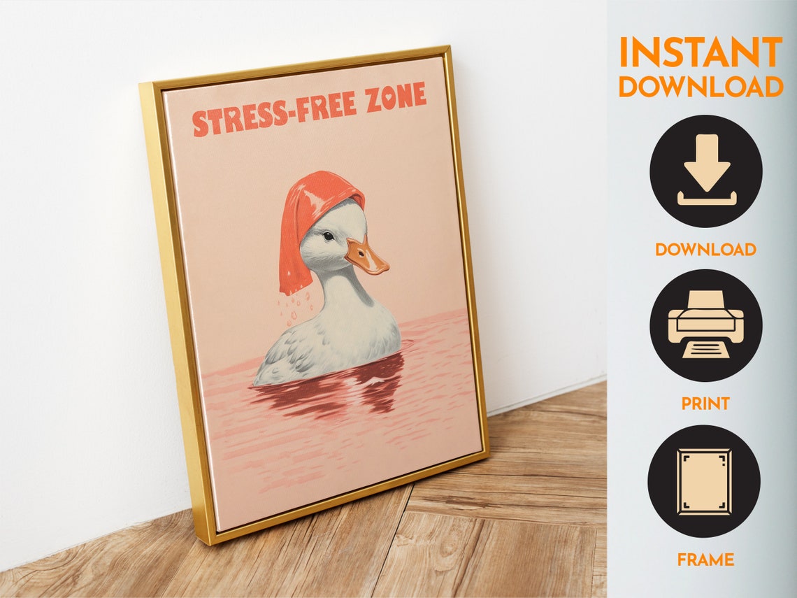 Stress Free Zone Cute White Duck Spa Day Funny Bathroom Poster - Image 6