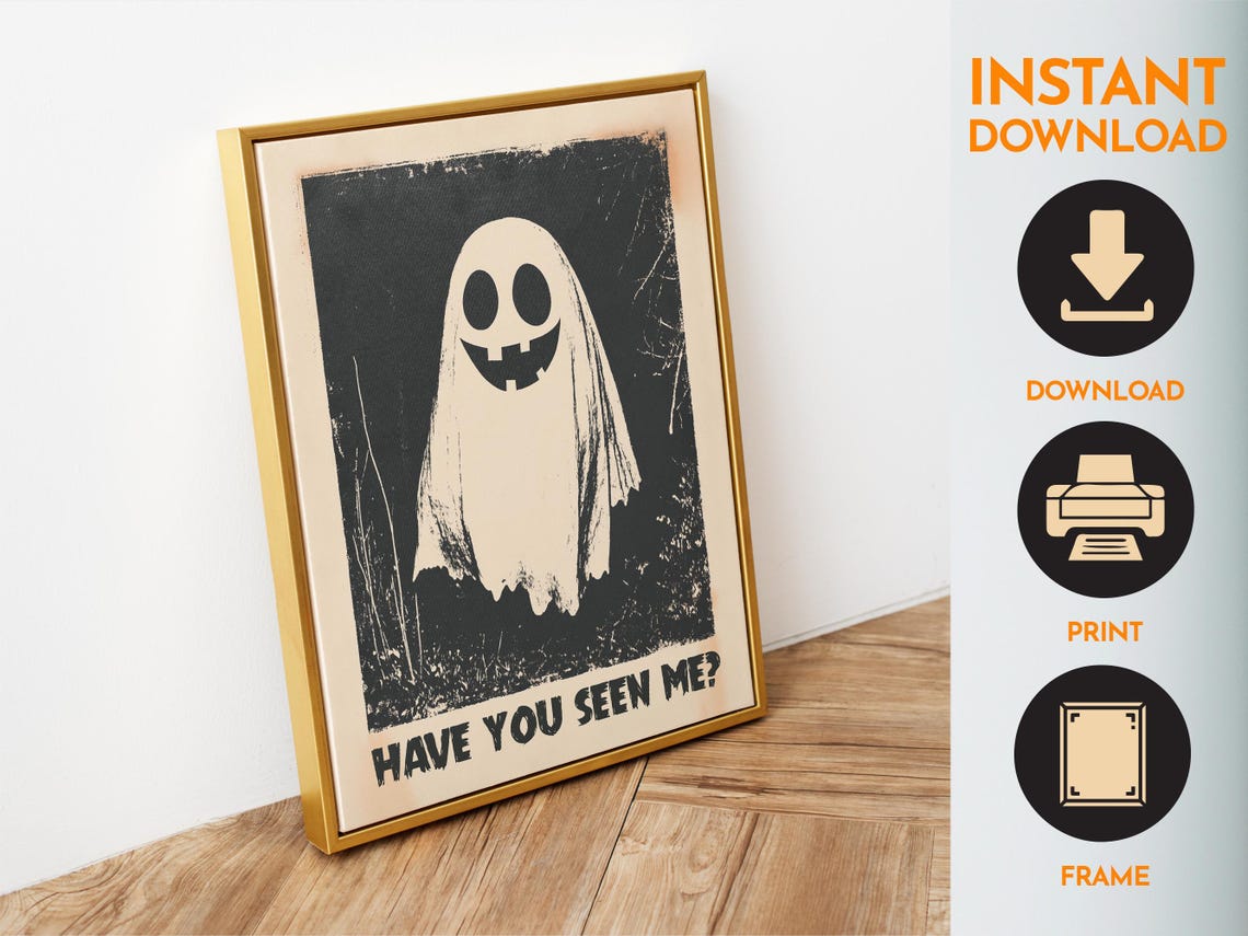 Have You Seen Me Ghost Funny Vintage Black Halloween Art Poster - Image 4