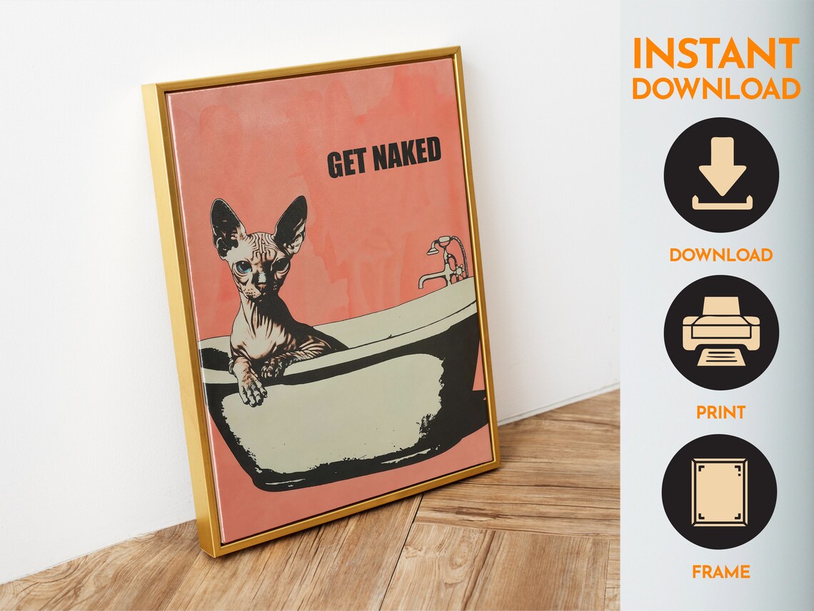Funny Sphynx Cat Bathroom Poster, Retro Toilet Art - Image 6