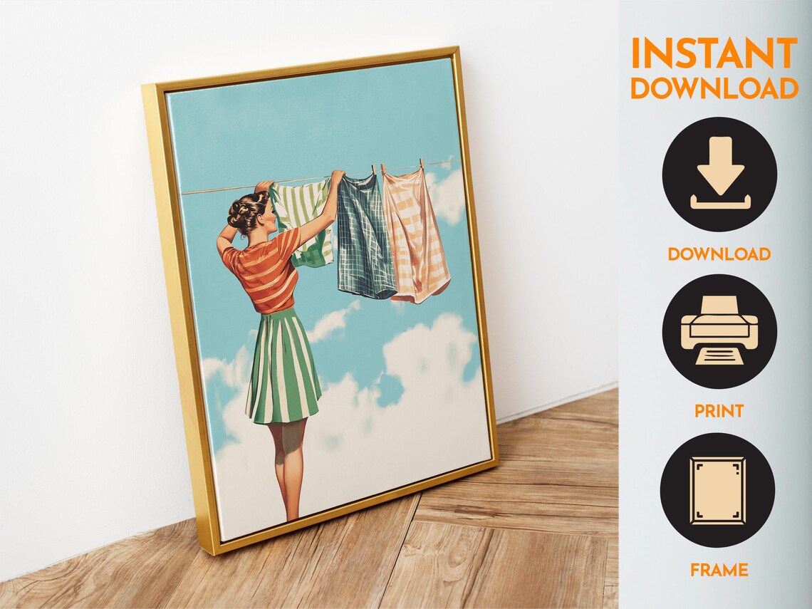 Retro Housewife Laundry Day Art Print, Utility Room - Image 6