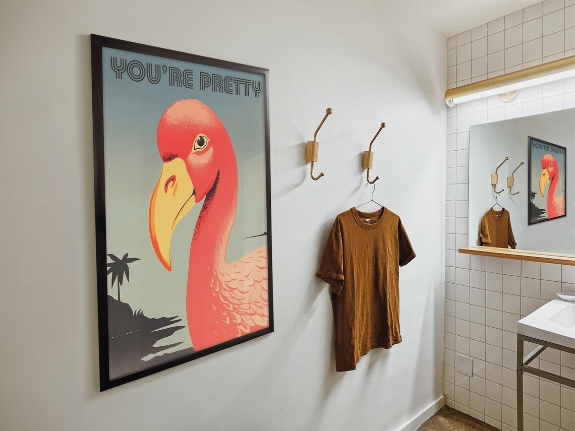 Youre Pretty Pink Flamingo Close Up Tropical Sunset Beach Poster - Image 4