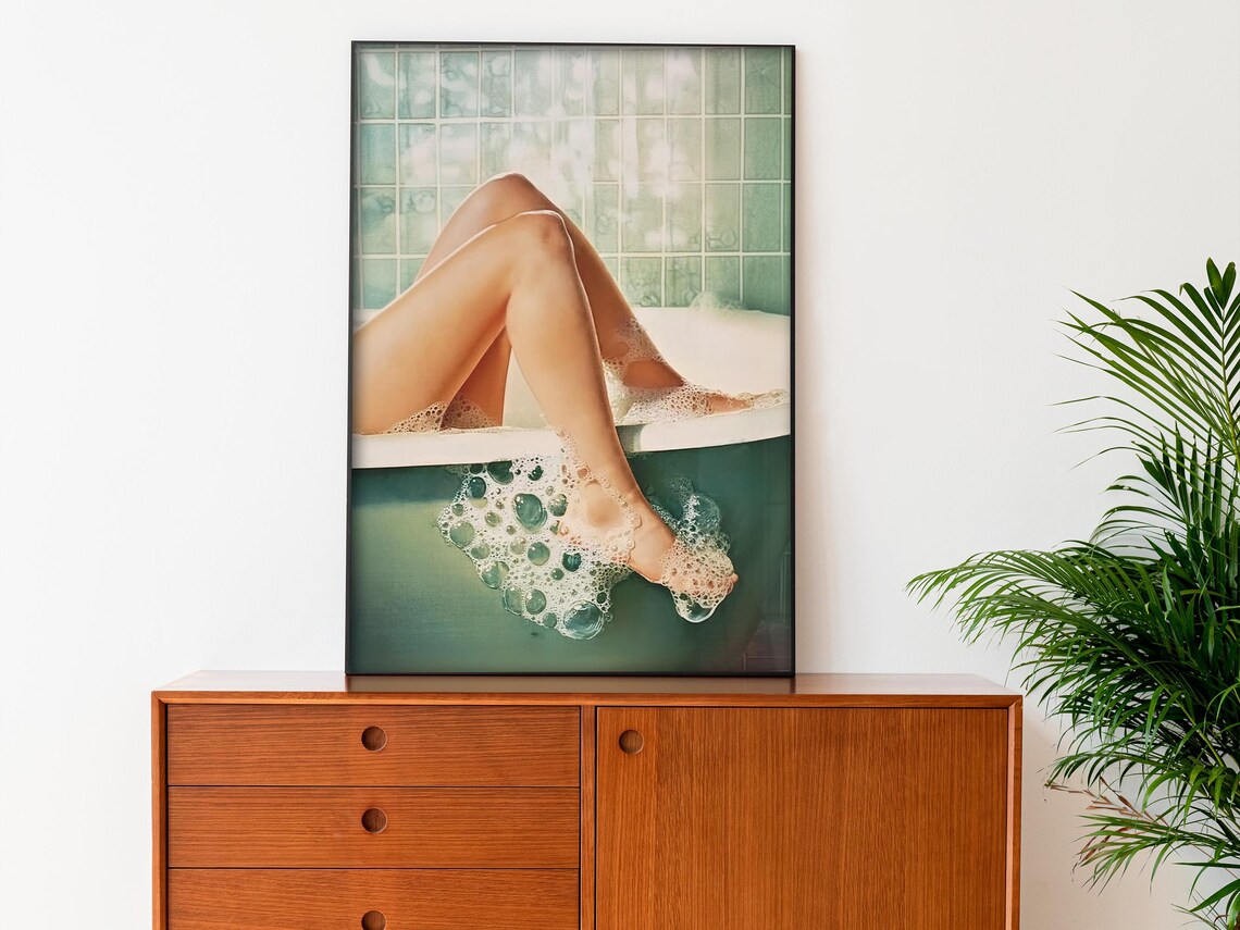 Retro Bathroom Wall Art, Green Get Naked Poster - Image 3