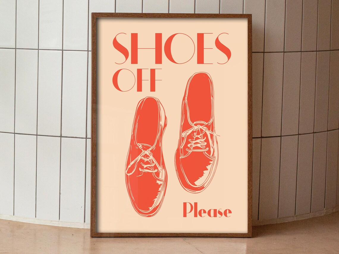 Shoes Off Please Orange Pair Minimal Entryway Door Quote Poster - Image 3