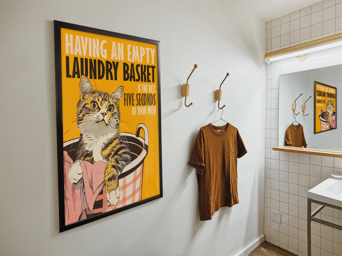 Empty Laundry Basket Funny Cat Retro Laundry Room Art Poster - Image 4