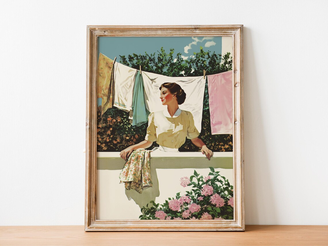 Retro Laundry Day Vintage 50s Housewife Art Print