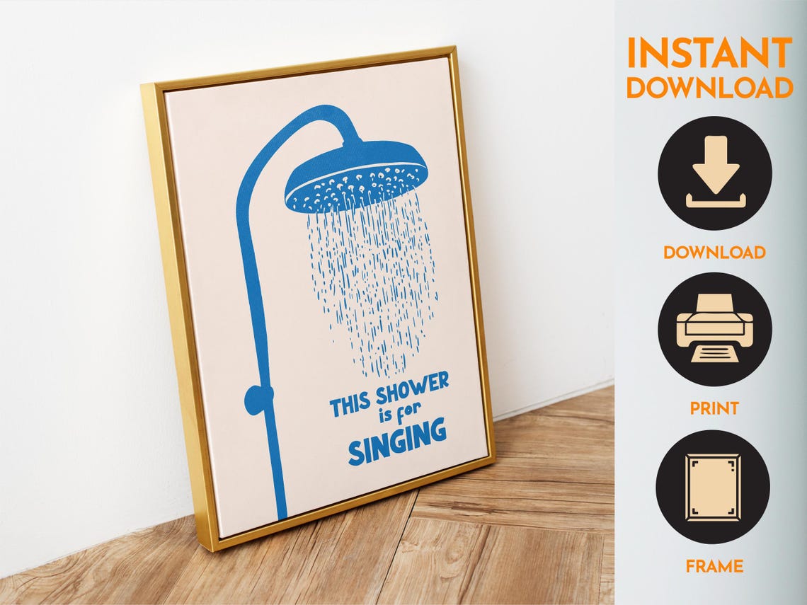 This Shower Is For Singing Blue Minimalist Bathroom Art Poster - Image 6