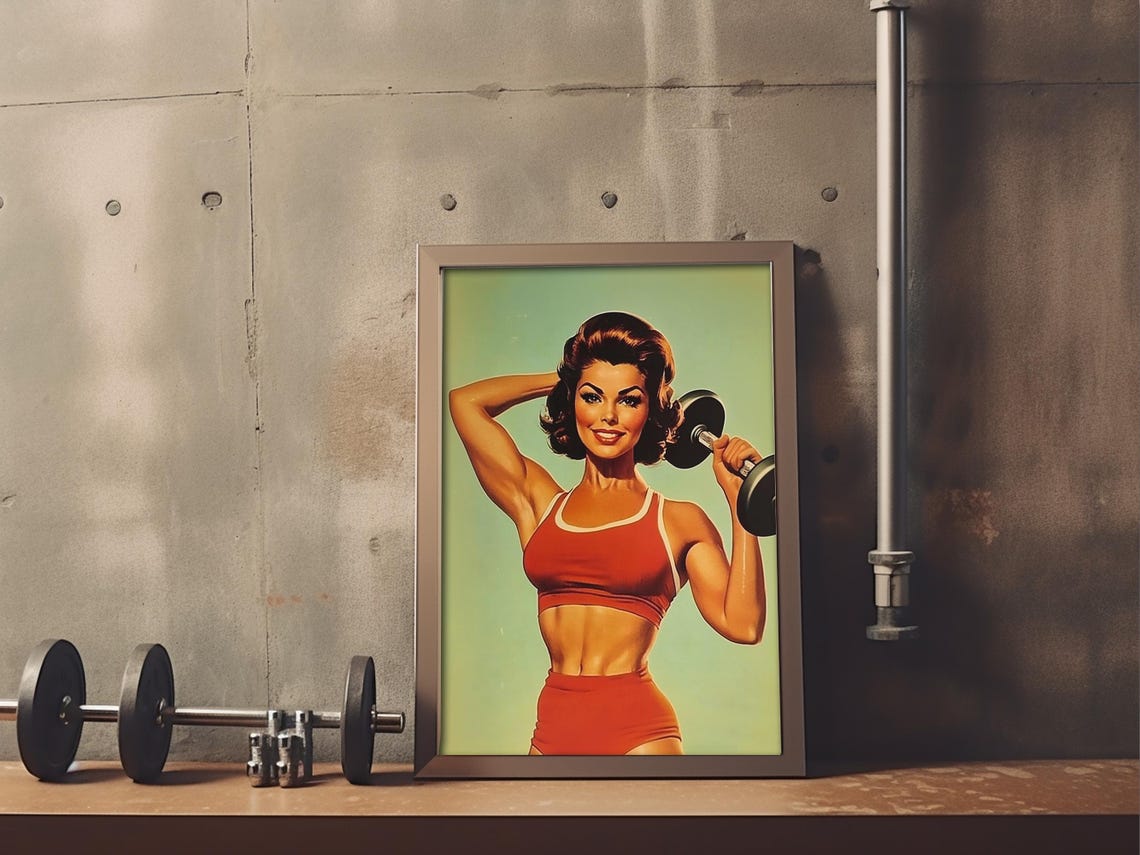 Retro Female Gym Poster Wall Art Gym Motivation Poster Powerlifting Art Home Gym Wall Prints Fitness Girl Art Exercise Wall Art - Image 4