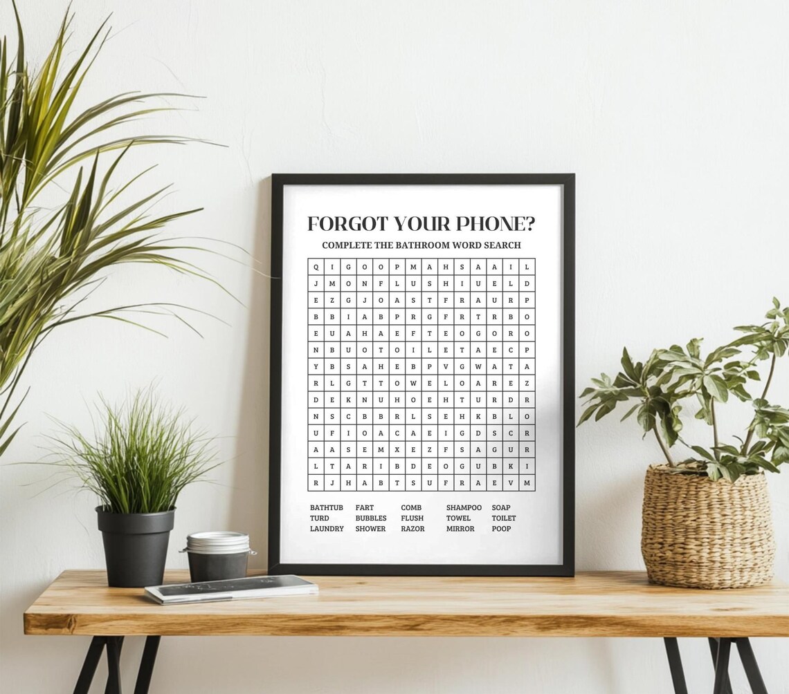 Word Search Bathroom Sign, Funny Bathroom Decor