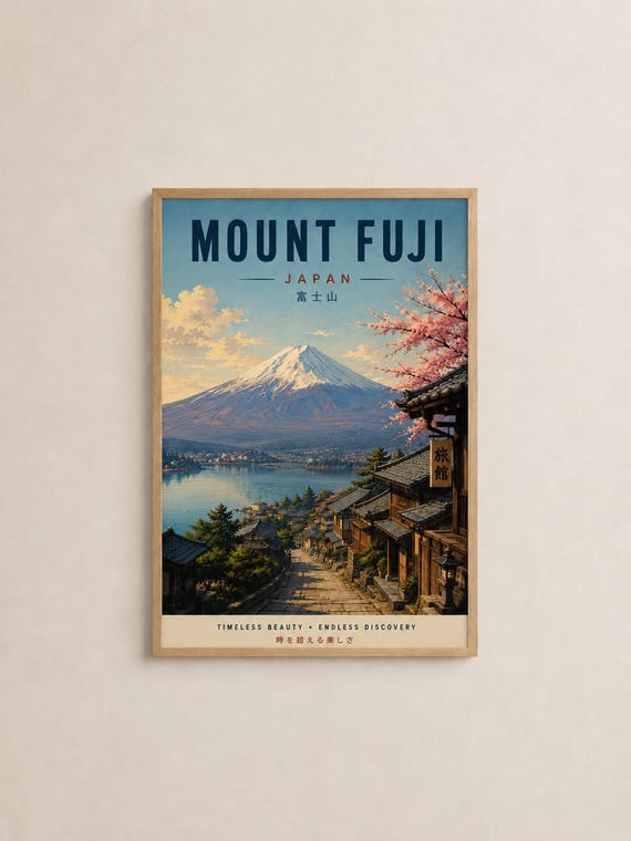 Mount Fuji Travel Poster Vintage Japan Landscape Wall Art Print