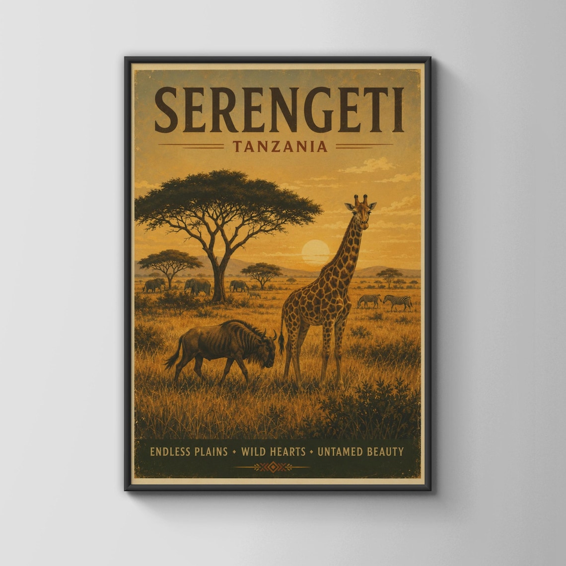 Serengeti Tanzania Vintage Travel Poster, African Safari