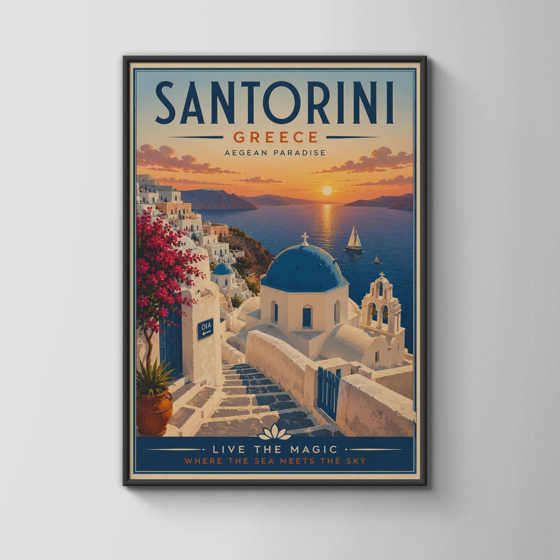 Santorini Greece Vintage Travel Poster