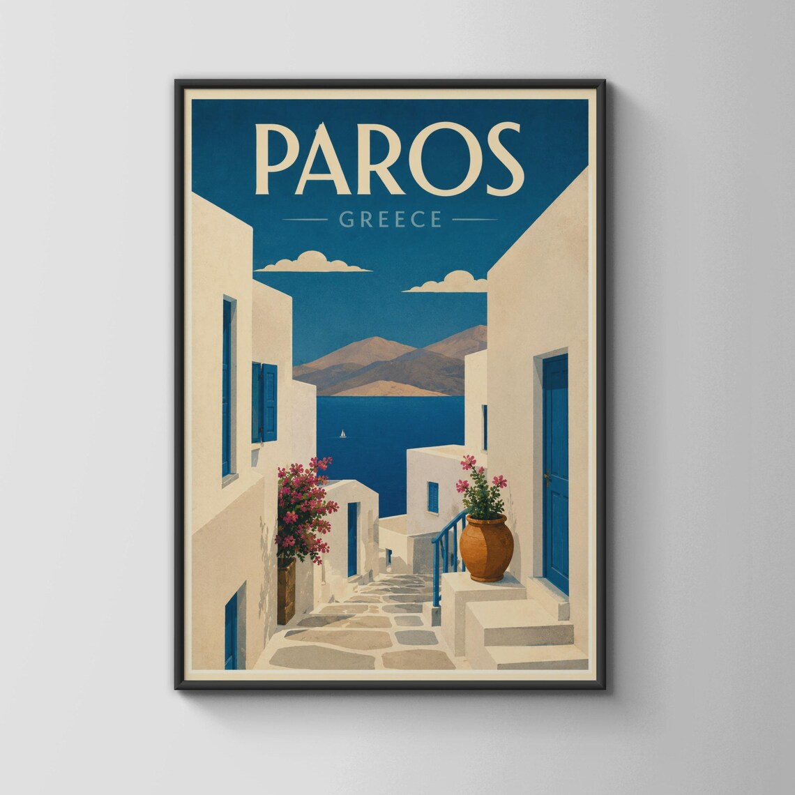 Paros Greece Vintage Travel Poster, Cyclades