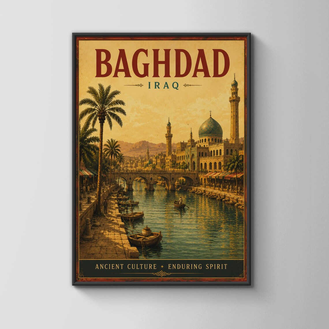 Baghdad Iraq Vintage Poster, River Scene