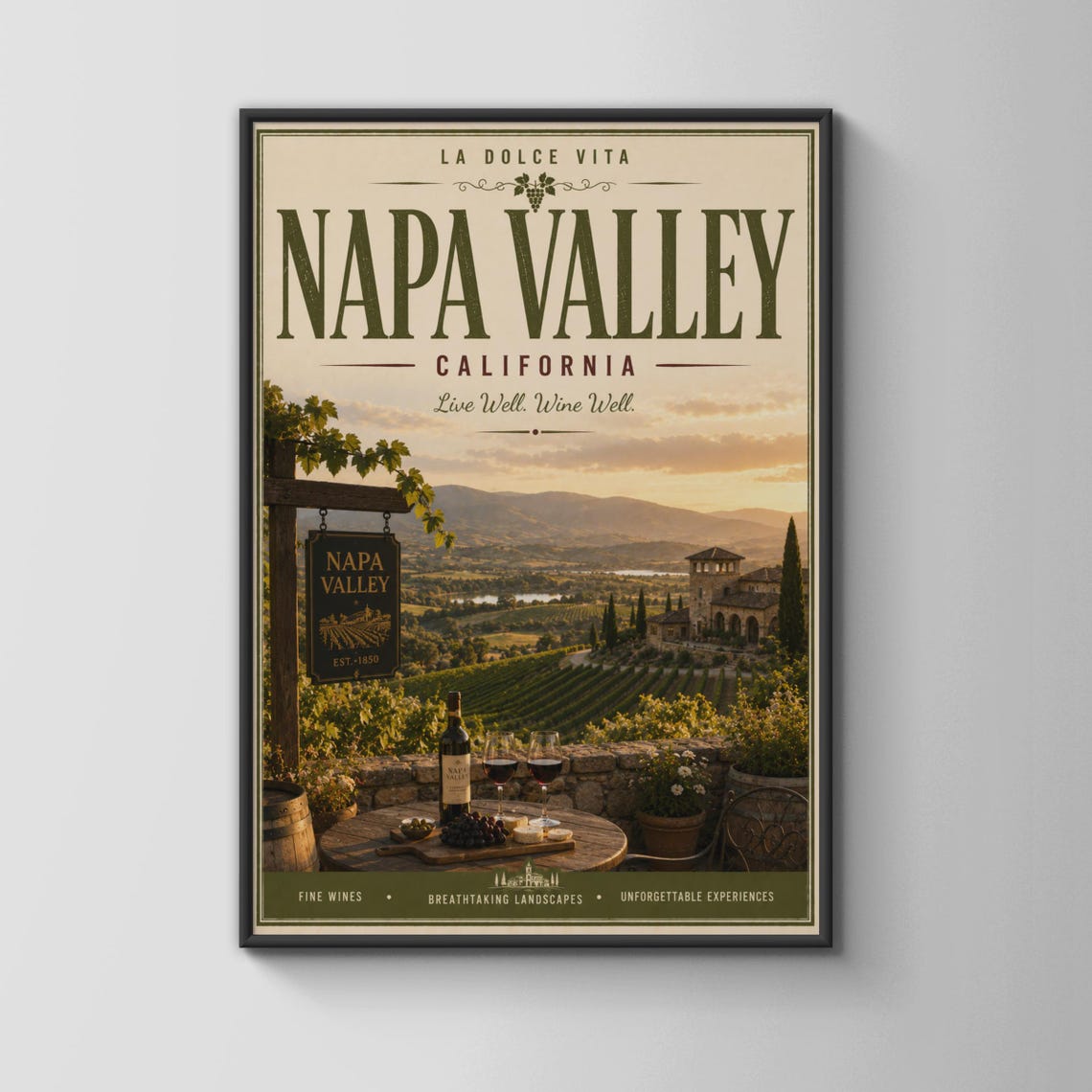 Napa Valley Vintage Poster Wine Country Art California Scenic Landscape Rustic Wall Decor Fine