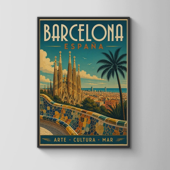 Barcelona Vintage Travel Poster, Sagrada Familia