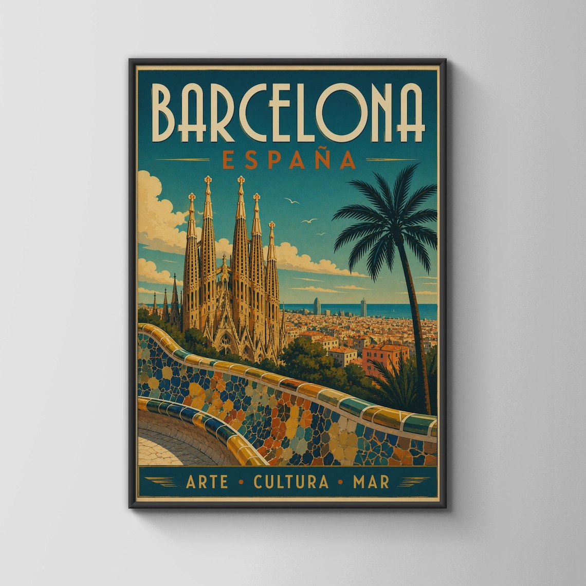 Barcelona Vintage Travel Poster, Sagrada Familia