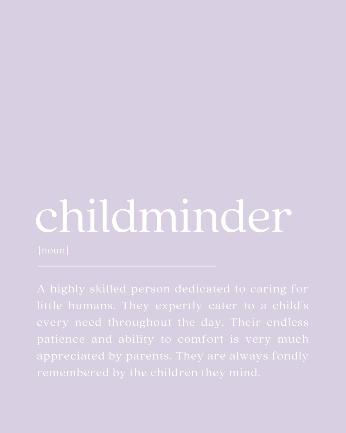 Childminder Dictionary Definition Lavender Minimalist Gift Poster - Image 2